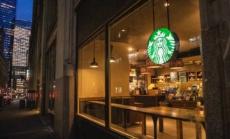 A Starbucks store stands empty, still impacted by remote work